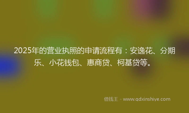 2025年的营业执照的申请流程有：安逸花、分期乐、小花钱包、惠商贷、柯基贷等。