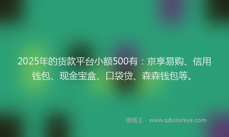 2025年的货款平台小额500有：京享易购、信用钱包、现金宝盒、口袋贷、森森钱包等。
