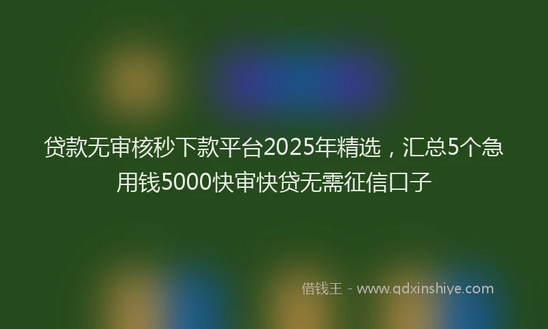 贷款无审核秒下款平台2025年精选，汇总5个急用钱5000快审快贷无需征信口子