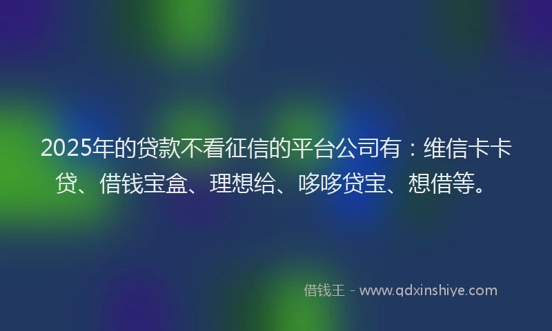 2025年的贷款不看征信的平台公司有：维信卡卡贷、借钱宝盒、理想给、哆哆贷宝、想借等。
