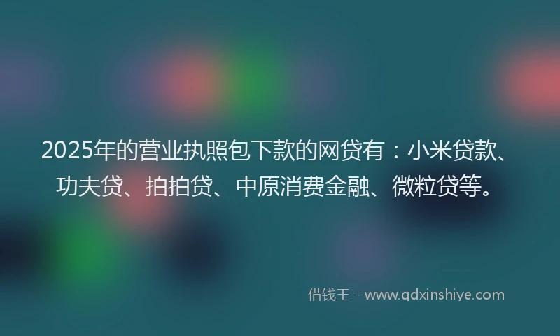 2025年的营业执照包下款的网贷有：小米贷款、功夫贷、拍拍贷、中原消费金融、微粒贷等。