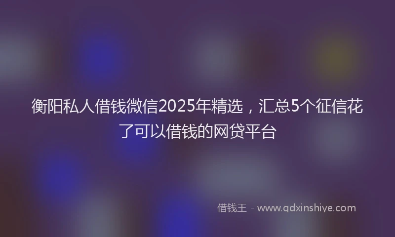 衡阳私人借钱微信2025年精选，汇总5个征信花了可以借钱的网贷平台