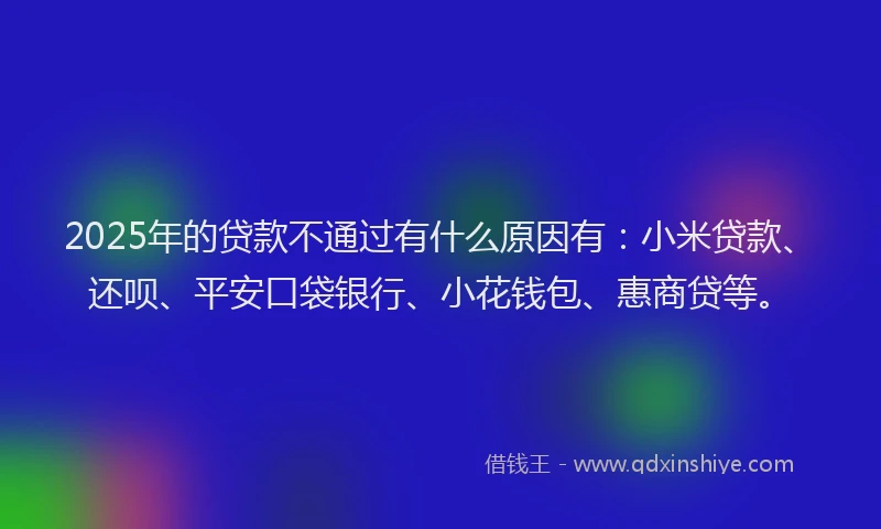 2025年的贷款不通过有什么原因有：小米贷款、还呗、平安口袋银行、小花钱包、惠商贷等。