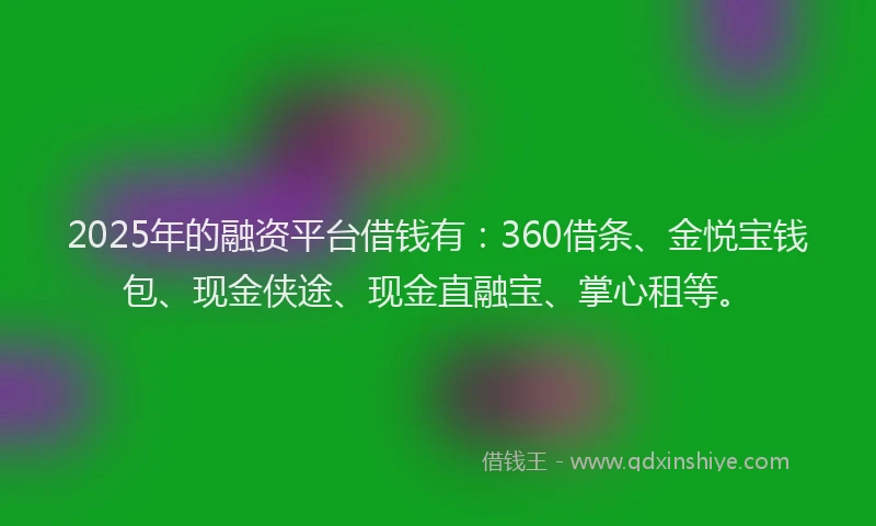 2025年的融资平台借钱有：360借条、金悦宝钱包、现金侠途、现金直融宝、掌心租等。