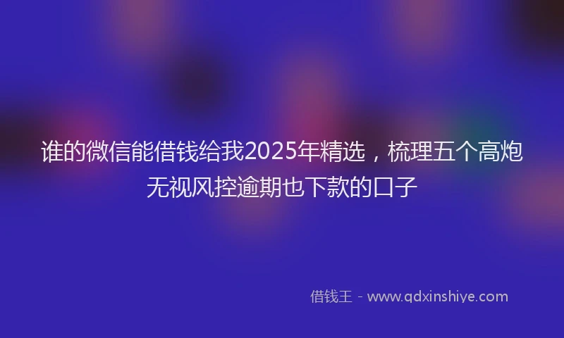 谁的微信能借钱给我2025年精选，梳理五个高炮无视风控逾期也下款的口子