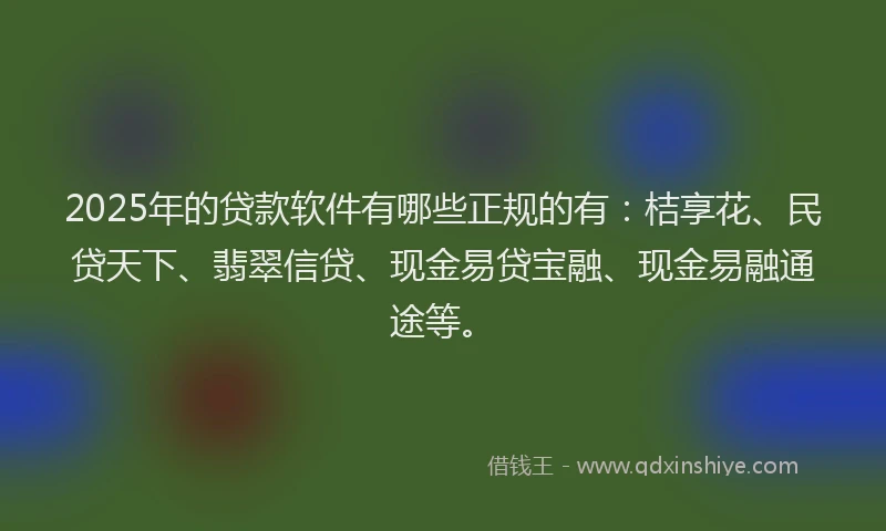 2025年的贷款软件有哪些正规的有：桔享花、民贷天下、翡翠信贷、现金易贷宝融、现金易融通途等。