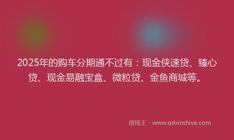 2025年的购车分期通不过有：现金侠速贷、臻心贷、现金易融宝盒、微粒贷、金鱼商城等。