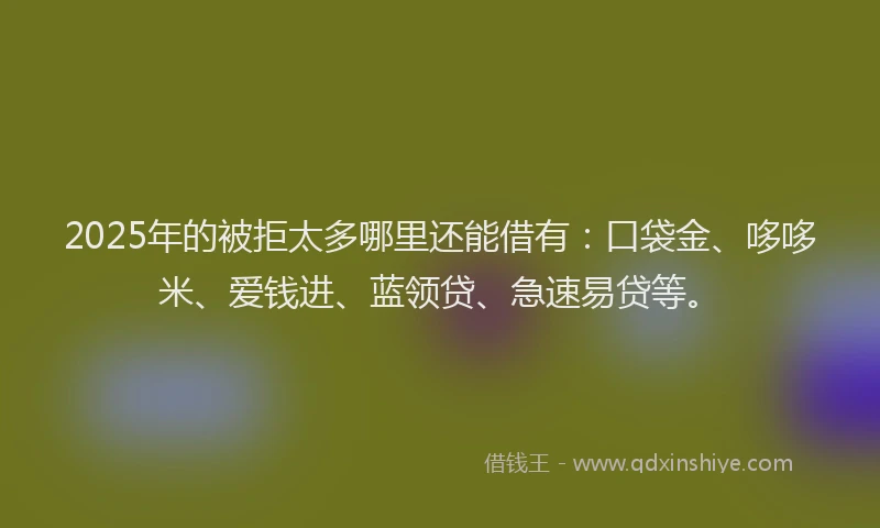 2025年的被拒太多哪里还能借有：口袋金、哆哆米、爱钱进、蓝领贷、急速易贷等。