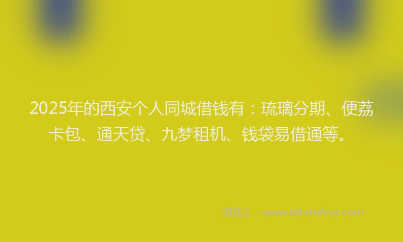 2025年的西安个人同城借钱有：琉璃分期、便荔卡包、通天贷、九梦租机、钱袋易借通等。