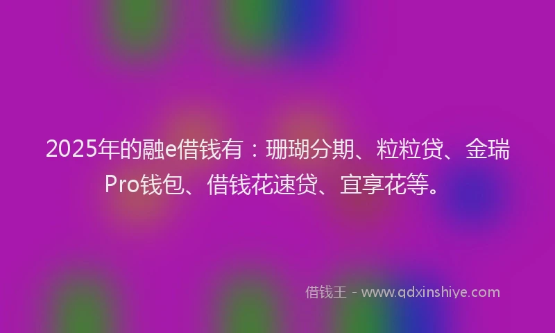 2025年的融e借钱有：珊瑚分期、粒粒贷、金瑞Pro钱包、借钱花速贷、宜享花等。