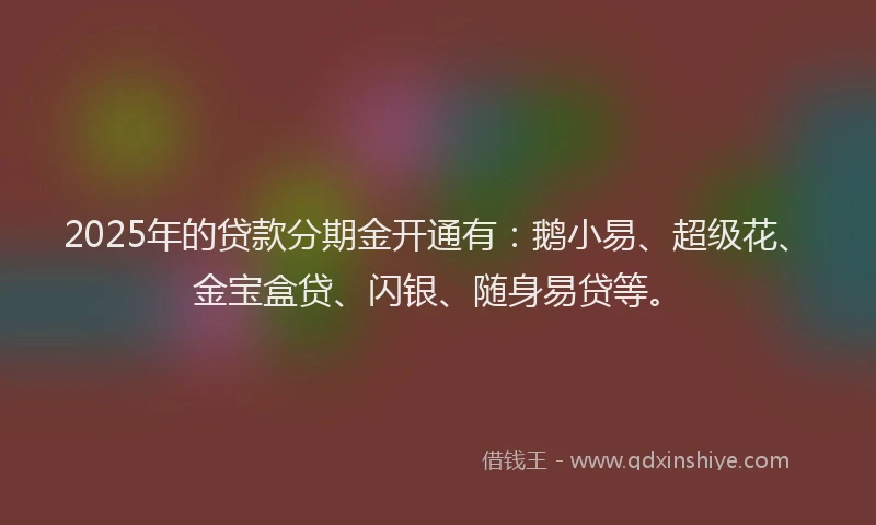 2025年的贷款分期金开通有：鹅小易、超级花、金宝盒贷、闪银、随身易贷等。