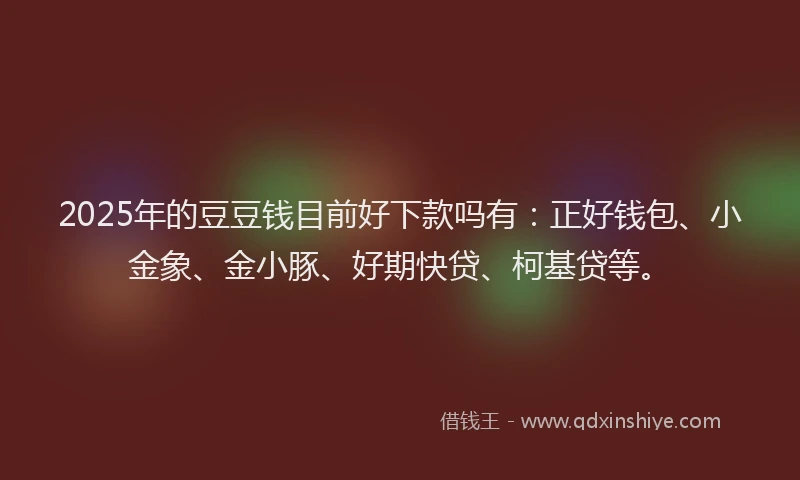 2025年的豆豆钱目前好下款吗有：正好钱包、小金象、金小豚、好期快贷、柯基贷等。