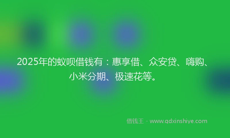 2025年的蚁呗借钱有：惠享借、众安贷、嗨购、小米分期、极速花等。