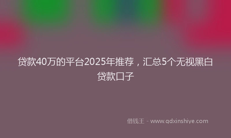 贷款40万的平台2025年推荐，汇总5个无视黑白贷款口子