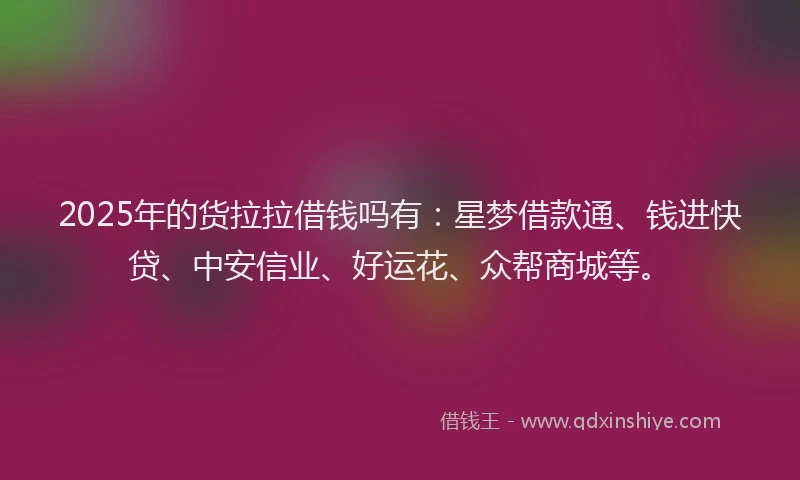 2025年的货拉拉借钱吗有：星梦借款通、钱进快贷、中安信业、好运花、众帮商城等。