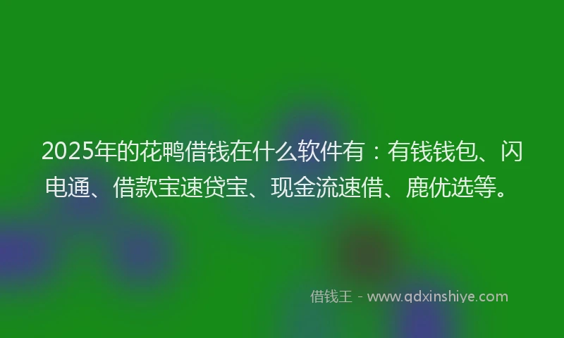 2025年的花鸭借钱在什么软件有：有钱钱包、闪电通、借款宝速贷宝、现金流速借、鹿优选等。