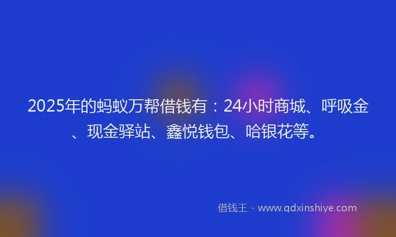 2025年的蚂蚁万帮借钱有：24小时商城、呼吸金、现金驿站、鑫悦钱包、哈银花等。