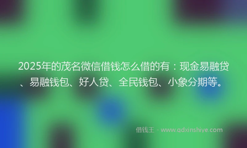 2025年的茂名微信借钱怎么借的有：现金易融贷、易融钱包、好人贷、全民钱包、小象分期等。