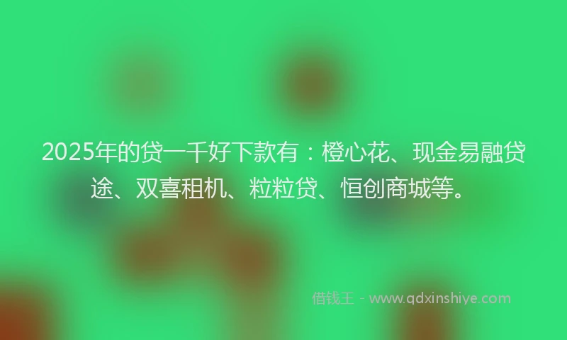 2025年的贷一千好下款有：橙心花、现金易融贷途、双喜租机、粒粒贷、恒创商城等。