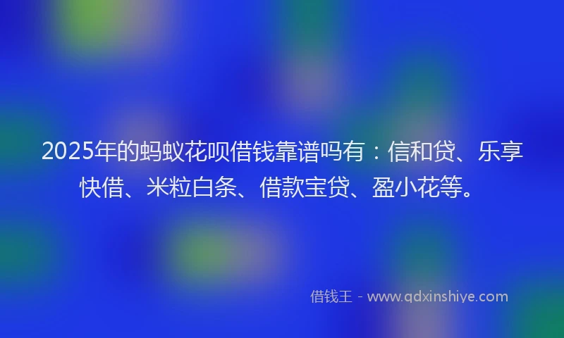 2025年的蚂蚁花呗借钱靠谱吗有:信和贷、乐享快借、米粒白条、借款宝贷、盈小花等。