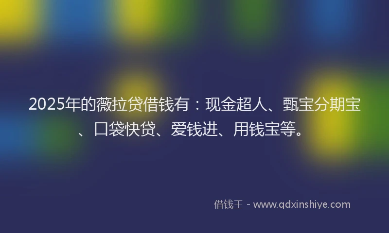 2025年的薇拉贷借钱有:现金超人、甄宝分期宝、口袋快贷、爱钱进、用钱宝等。