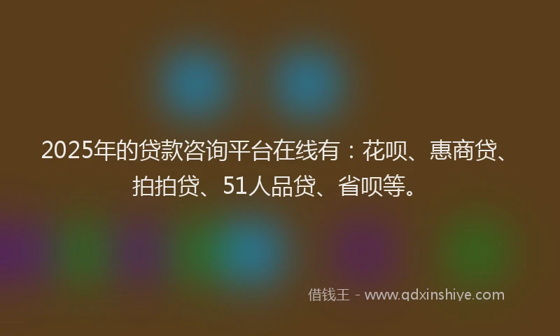 2025年的贷款咨询平台在线有：花呗、惠商贷、拍拍贷、51人品贷、省呗等。