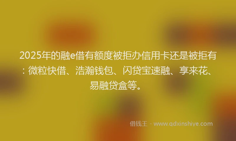 2025年的融e借有额度被拒办信用卡还是被拒有：微粒快借、浩瀚钱包、闪贷宝速融、享来花、易融贷盒等。