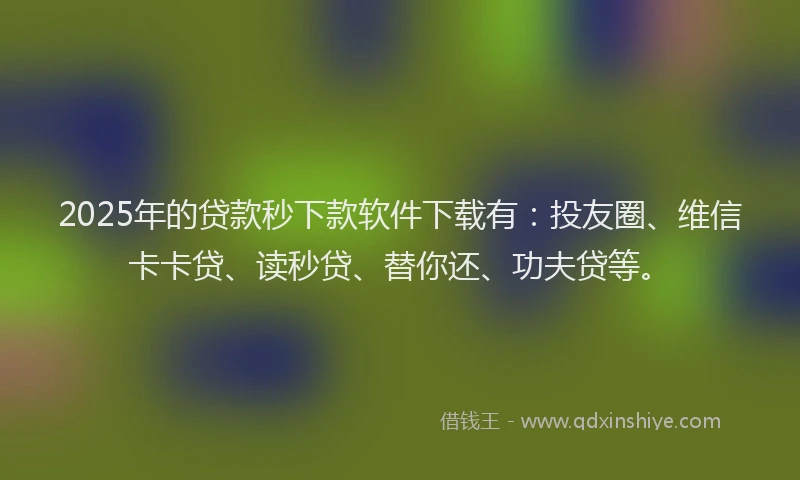 2025年的贷款秒下款软件下载有：投友圈、维信卡卡贷、读秒贷、替你还、功夫贷等。