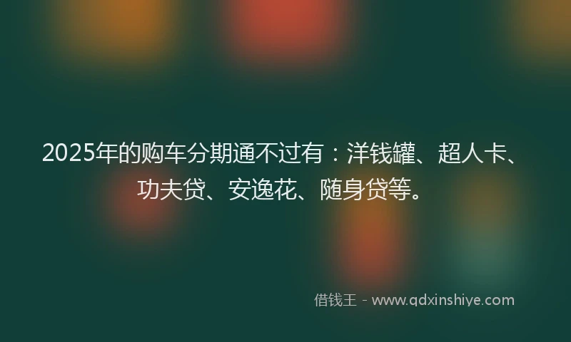2025年的购车分期通不过有：洋钱罐、超人卡、功夫贷、安逸花、随身贷等。