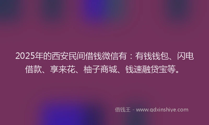 2025年的西安民间借钱微信有：有钱钱包、闪电借款、享来花、柚子商城、钱速融贷宝等。
