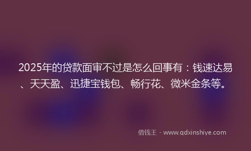 2025年的贷款面审不过是怎么回事有：钱速达易、天天盈、迅捷宝钱包、畅行花、微米金条等。