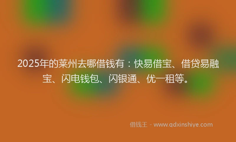 2025年的莱州去哪借钱有：快易借宝、借贷易融宝、闪电钱包、闪银通、优一租等。