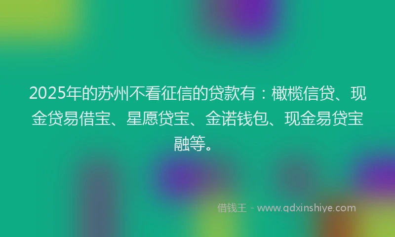 2025年的苏州不看征信的贷款有：橄榄信贷、现金贷易借宝、星愿贷宝、金诺钱包、现金易贷宝融等。
