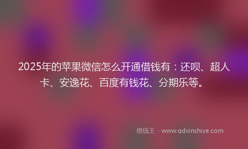 2025年的苹果微信怎么开通借钱有：还呗、超人卡、安逸花、百度有钱花、分期乐等。