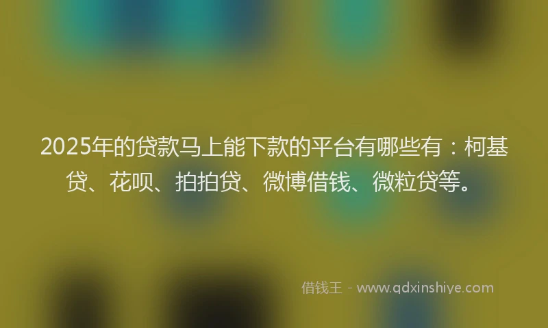 2025年的贷款马上能下款的平台有哪些有：柯基贷、花呗、拍拍贷、微博借钱、微粒贷等。