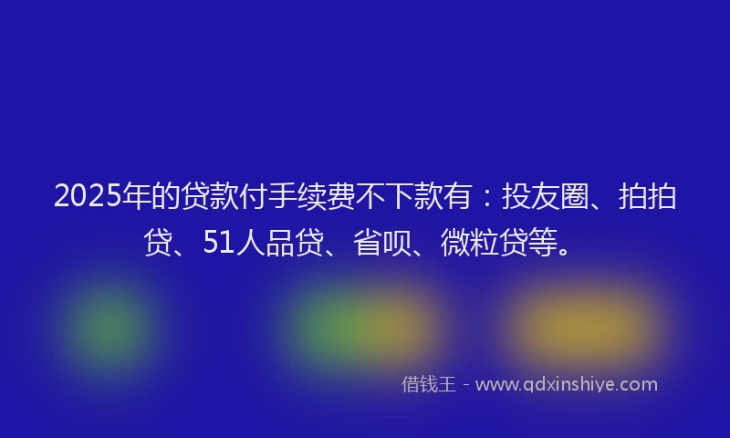 2025年的贷款付手续费不下款有：投友圈、拍拍贷、51人品贷、省呗、微粒贷等。