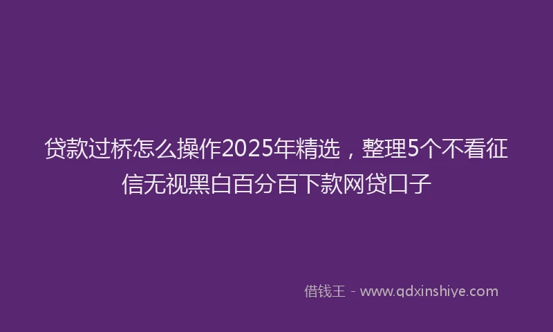 贷款过桥怎么操作2025年精选，整理5个不看征信无视黑白百分百下款网贷口子