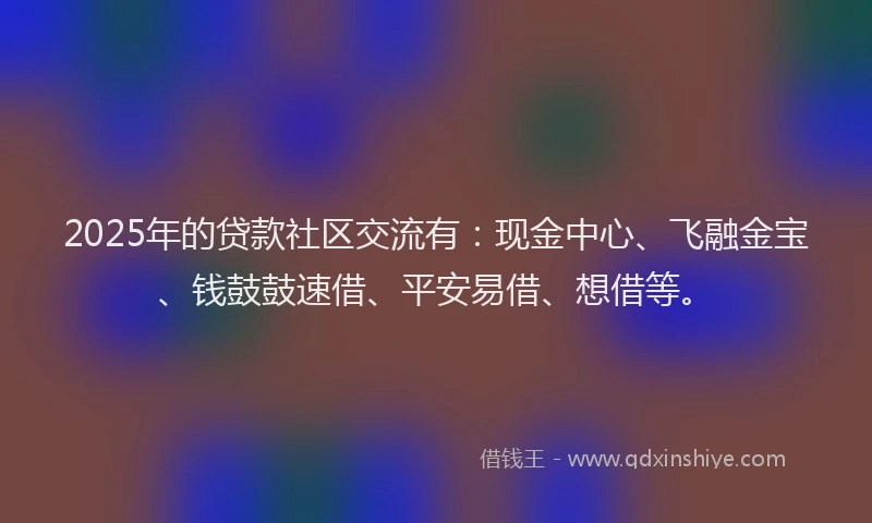 2025年的贷款社区交流有：现金中心、飞融金宝、钱鼓鼓速借、平安易借、想借等。