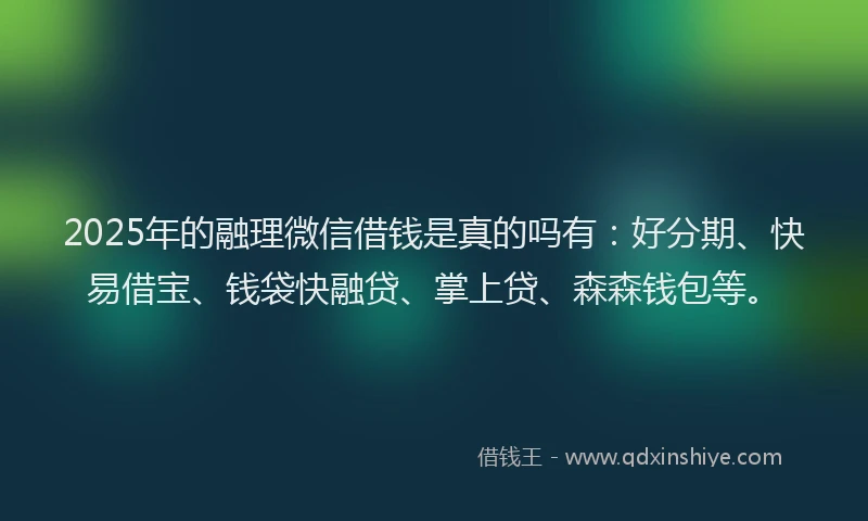 2025年的融理微信借钱是真的吗有：好分期、快易借宝、钱袋快融贷、掌上贷、森森钱包等。