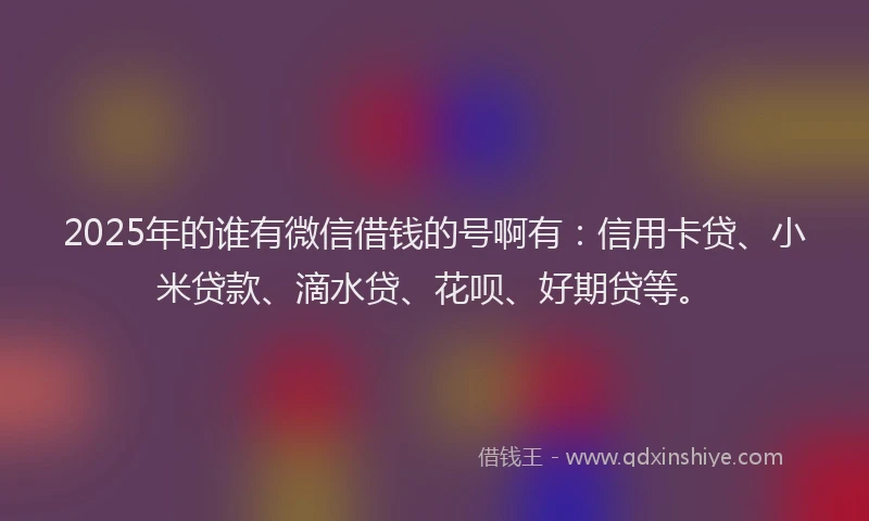 2025年的谁有微信借钱的号啊有：信用卡贷、小米贷款、滴水贷、花呗、好期贷等。