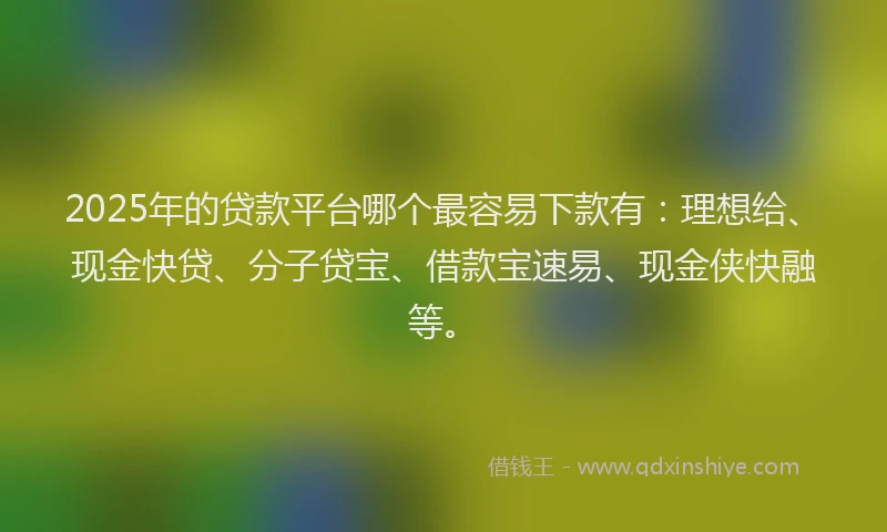 2025年的贷款平台哪个最容易下款有：理想给、现金快贷、分子贷宝、借款宝速易、现金侠快融等。