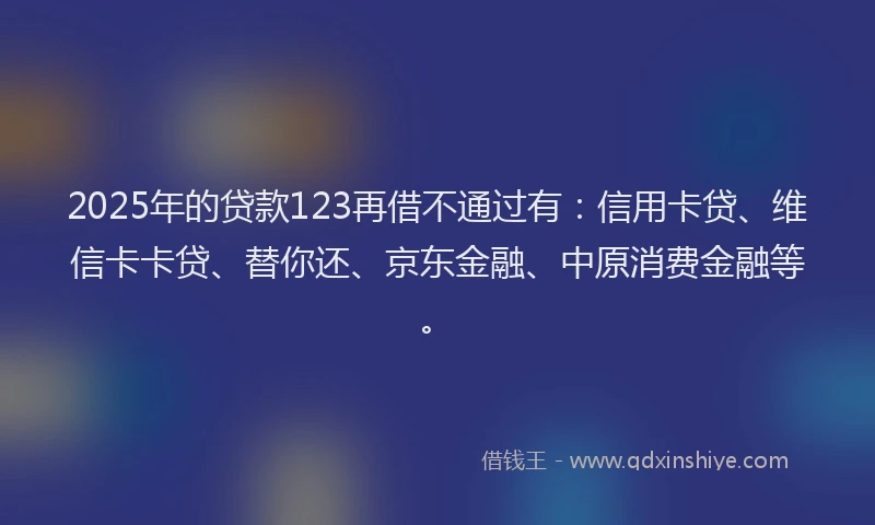 2025年的贷款123再借不通过有：信用卡贷、维信卡卡贷、替你还、京东金融、中原消费金融等。