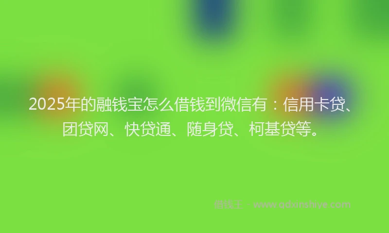 2025年的融钱宝怎么借钱到微信有：信用卡贷、团贷网、快贷通、随身贷、柯基贷等。