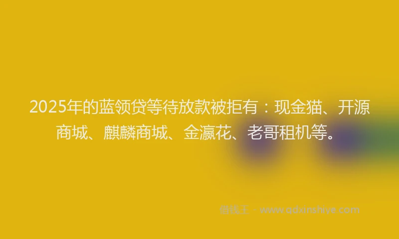 2025年的蓝领贷等待放款被拒有：现金猫、开源商城、麒麟商城、金瀛花、老哥租机等。