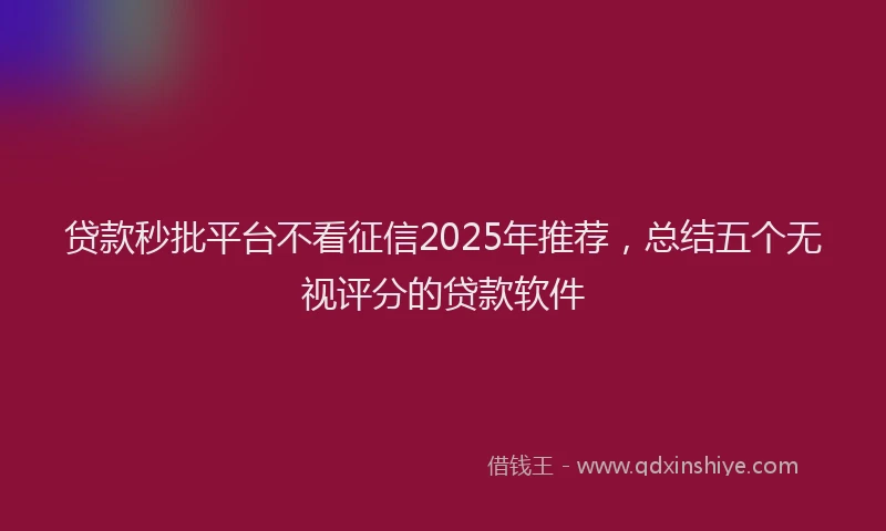贷款秒批平台不看征信2025年推荐，总结五个无视评分的贷款软件