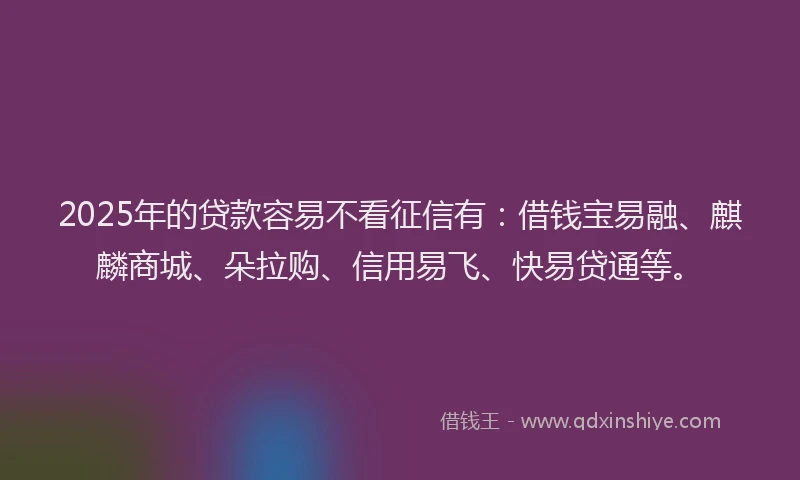2025年的贷款容易不看征信有：借钱宝易融、麒麟商城、朵拉购、信用易飞、快易贷通等。