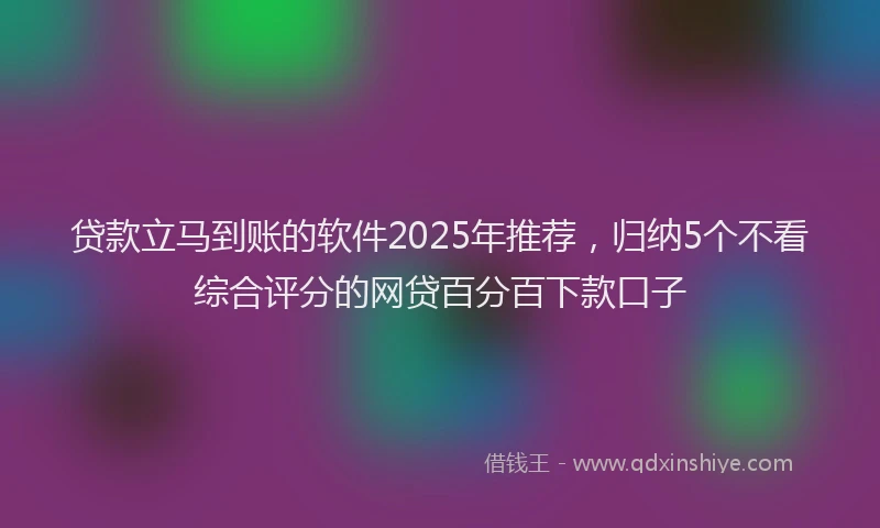 贷款立马到账的软件2025年推荐，归纳5个不看综合评分的网贷百分百下款口子