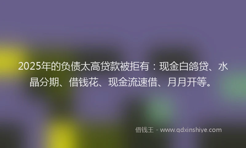 2025年的负债太高贷款被拒有：现金白鸽贷、水晶分期、借钱花、现金流速借、月月开等。