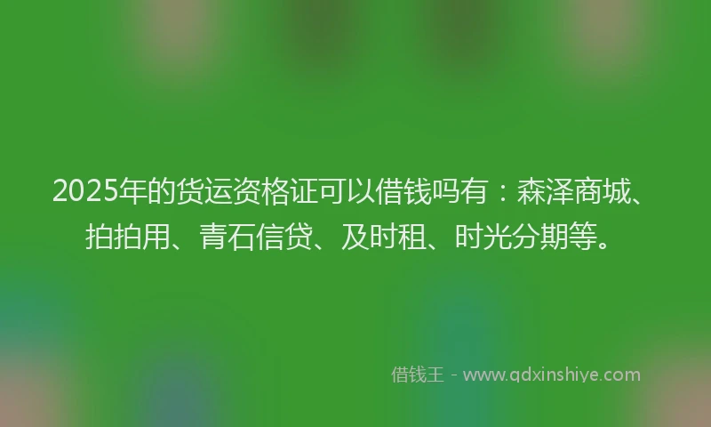 2025年的货运资格证可以借钱吗有：森泽商城、拍拍用、青石信贷、及时租、时光分期等。