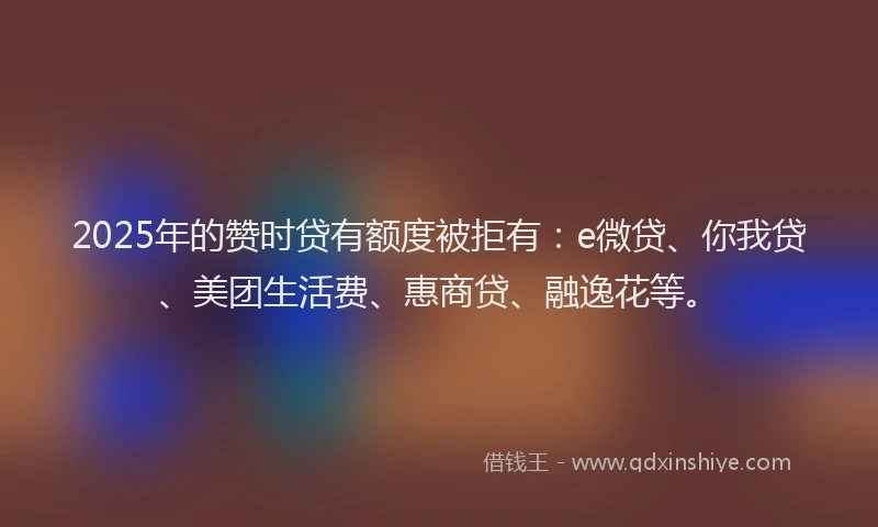 2025年的赞时贷有额度被拒有：e微贷、你我贷、美团生活费、惠商贷、融逸花等。